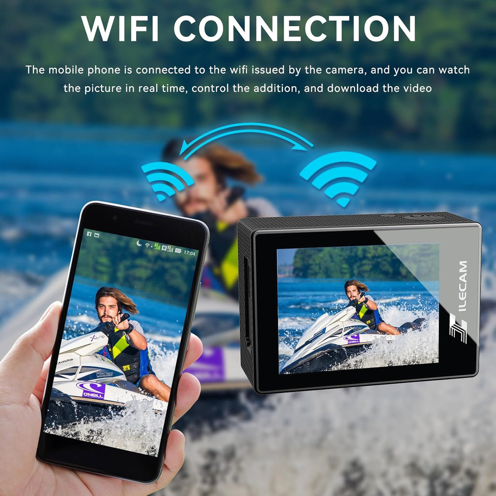 Xilecam Action Camera 4K WiFi/ 2.4 G Remote Control